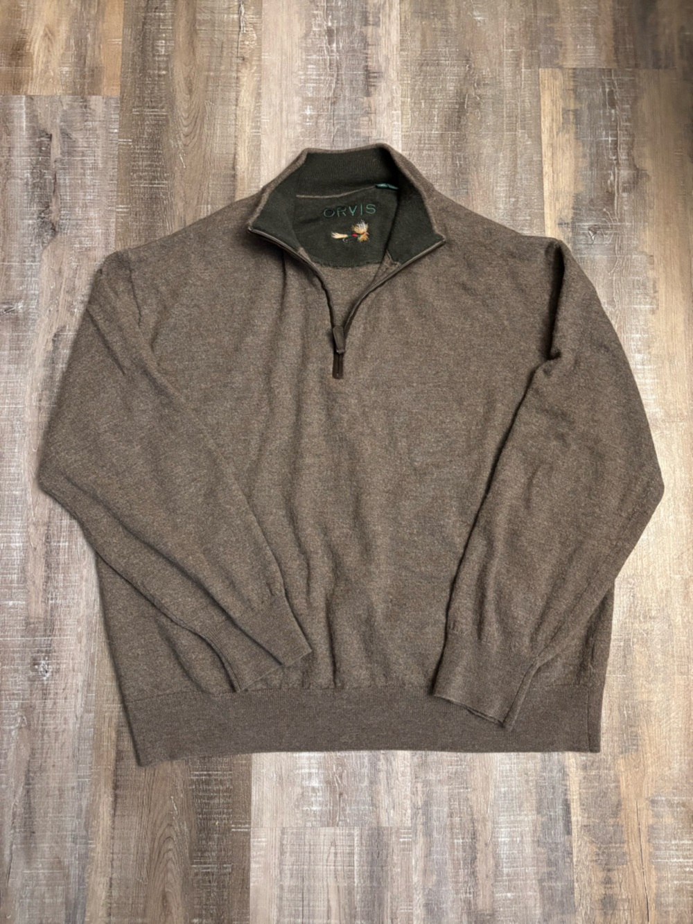 Men’s XXL Orvis Brown Quarter-Zip Sweater 100% Merino Wool